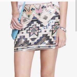 NEW Express Aztec Sequin Mini Skirt Small S